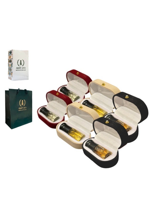 HASD-OUD Giveaway Set: 6 Boxes + 6 Bags (Each contains a Velvet Box with a 1/4 Tola of Mukhallat, wrapped in a cardboard sleeve) - Image 1